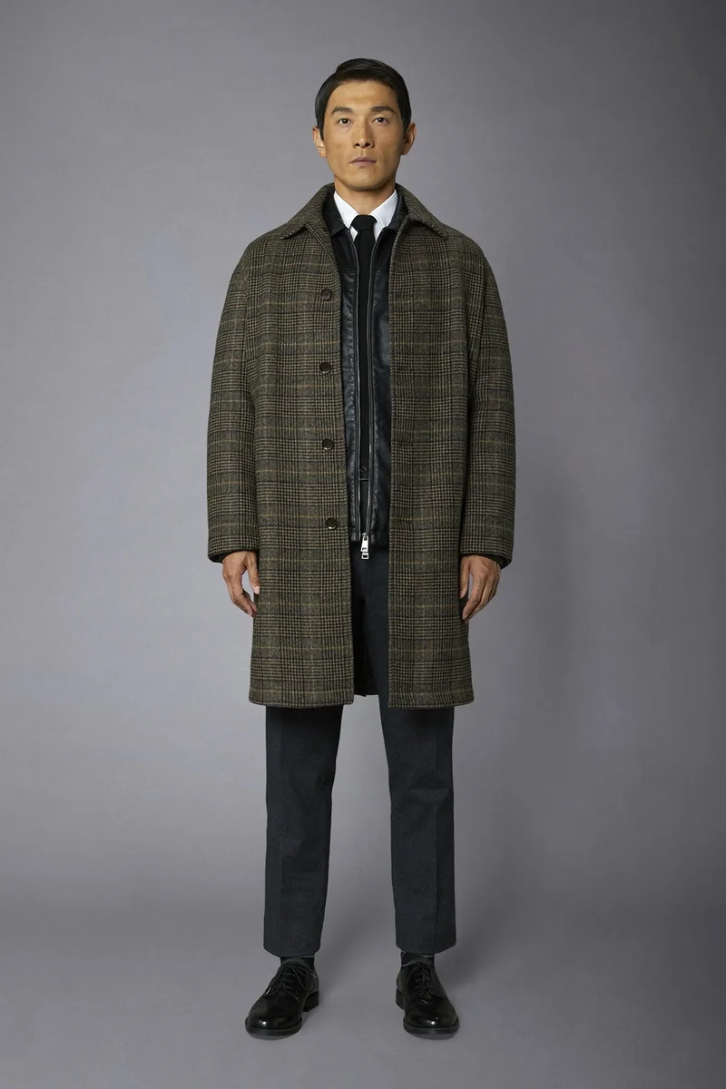 Men's wool-blend single-breasted checked - Brown