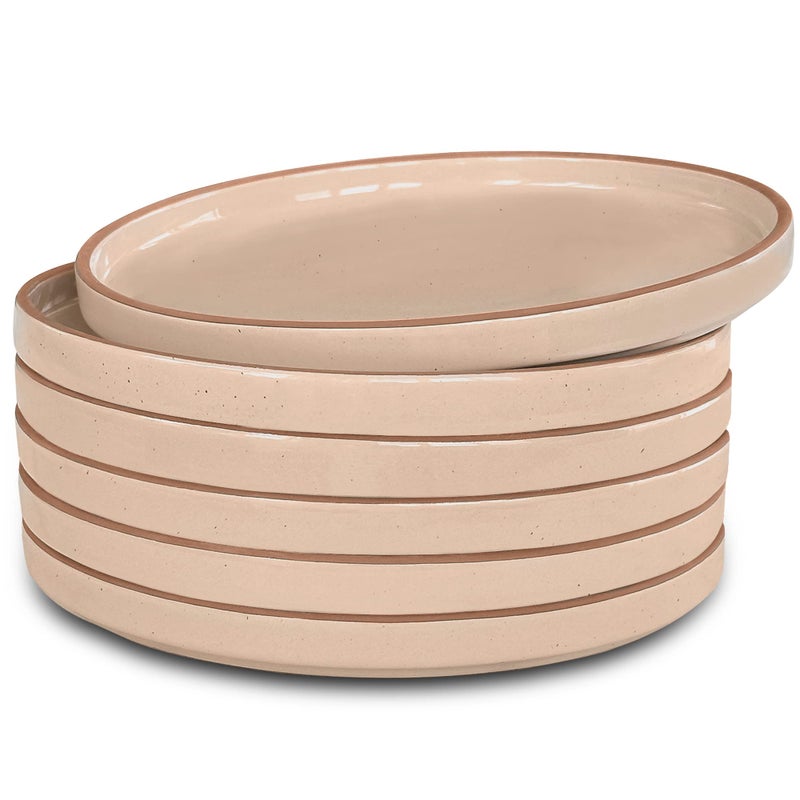 MORA Ceramic Flat Plates Set of 6-8 in - The Dessert, Salad, Appetizer, Small Lunch, etc Plate. Microwave, Oven, and Dishwasher Safe, Scratch Resistant. Kitchen Porcelain Dish - Chai - Image 1