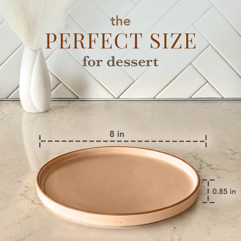 MORA Ceramic Flat Plates Set of 6-8 in - The Dessert, Salad, Appetizer, Small Lunch, etc Plate. Microwave, Oven, and Dishwasher Safe, Scratch Resistant. Kitchen Porcelain Dish - Chai - Image 2