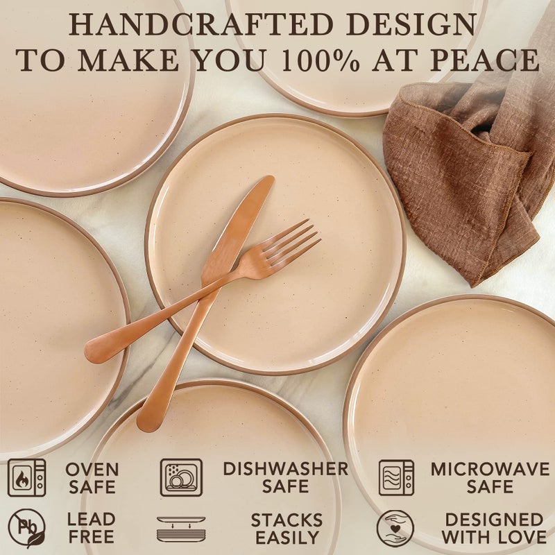 MORA Ceramic Flat Plates Set of 6-8 in - The Dessert, Salad, Appetizer, Small Lunch, etc Plate. Microwave, Oven, and Dishwasher Safe, Scratch Resistant. Kitchen Porcelain Dish - Chai - Image 3