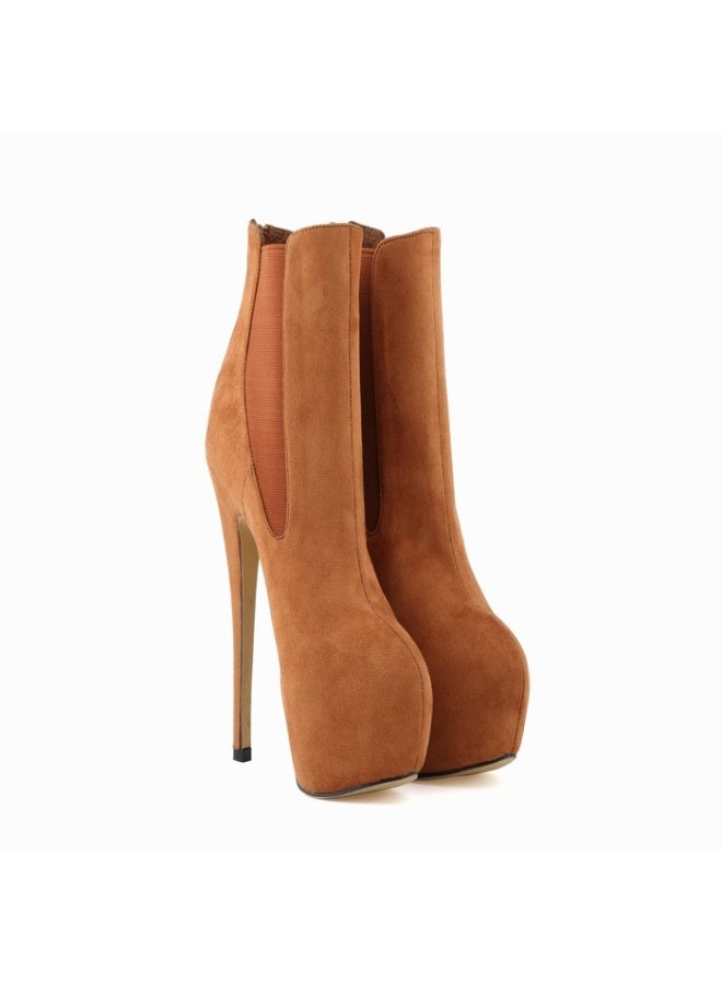 Loquat Waterproof platform ultra-thin heel Martin-style short boots Heel height: 14cm, platform height: 4cm Brown  - Image 1