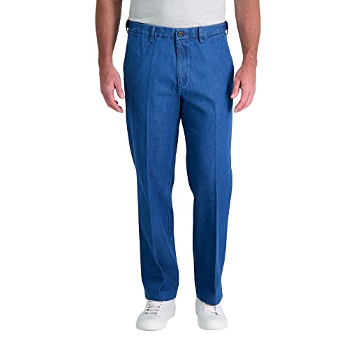 Haggar mens Casual Classic Fit Denim Trouser Pant - Regular and Big & Tall Sizes jeans, Medium Stonewash, 42W x 29L US - Image 1
