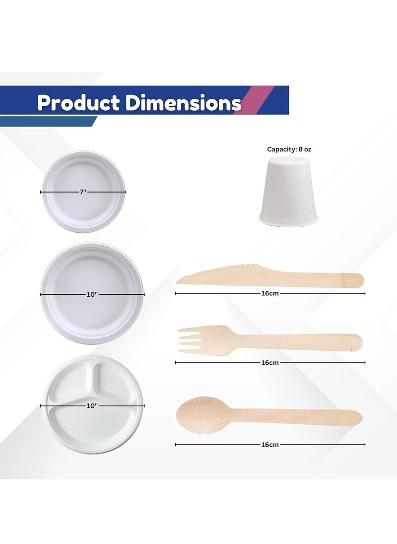 Home Smart Home Smart Compartment Bagasse Plates 10-Inches Set of 100 Pcs Heavy Duty Disposable Plate for Travel Out-Door Party and Special Event Party Favor  - Image 2