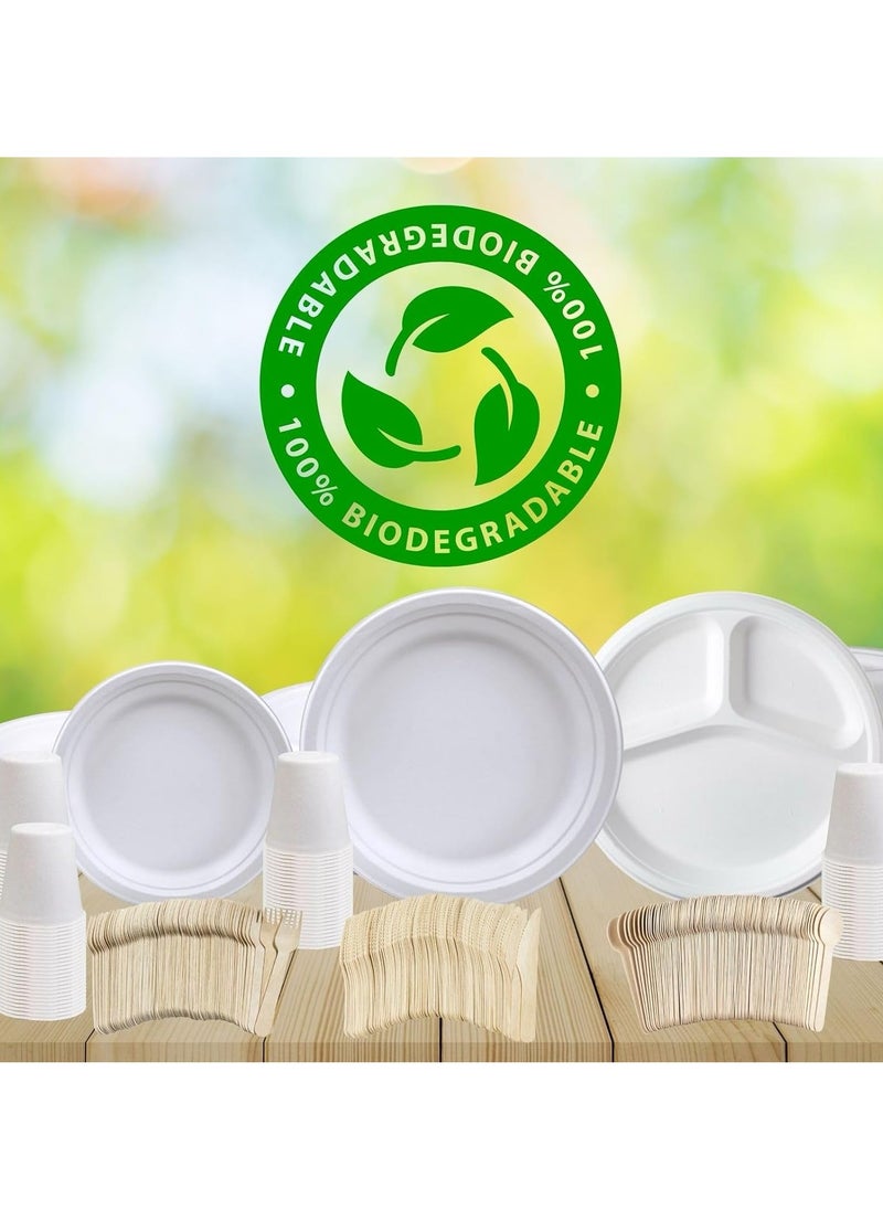 Home Smart Home Smart Compartment Bagasse Plates 10-Inches Set of 100 Pcs Heavy Duty Disposable Plate for Travel Out-Door Party and Special Event Party Favor  - Image 3