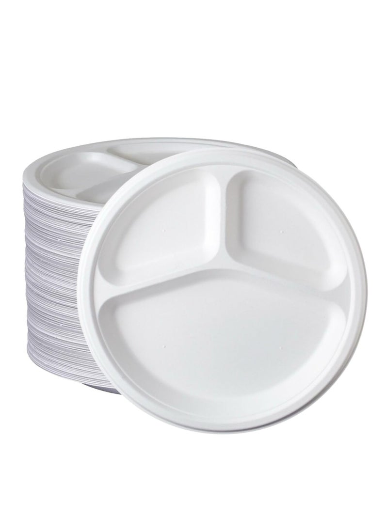 Home Smart Home Smart Compartment Bagasse Plates 10-Inches Set of 100 Pcs Heavy Duty Disposable Plate for Travel Out-Door Party and Special Event Party Favor  - Image 1