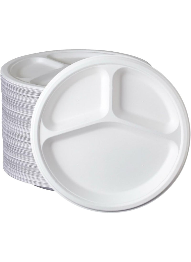 Home Smart Home Smart Compartment Bagasse Plates 10-Inches Set of 100 Pcs Heavy Duty Disposable Plate for Travel Out-Door Party and Special Event Party Favor  - Image 4