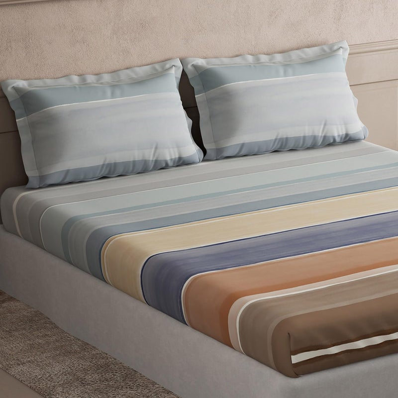 DDECOR Live beautiful Ddecor Primary Collection Bedsheet Set - 100% Cotton Bedsheet for Double Bed, Stripes 145 TC, Double Bedsheet with 2 Pillow Covers - Blue  - Image 2