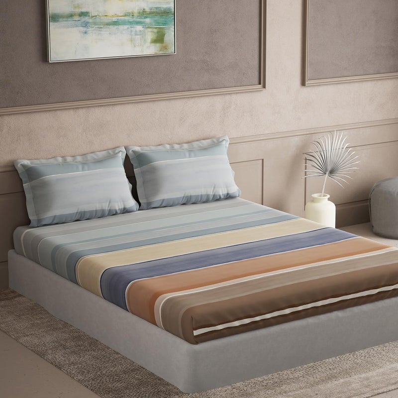 DDECOR Live beautiful Ddecor Primary Collection Bedsheet Set - 100% Cotton Bedsheet for Double Bed, Stripes 145 TC, Double Bedsheet with 2 Pillow Covers - Blue  - Image 1