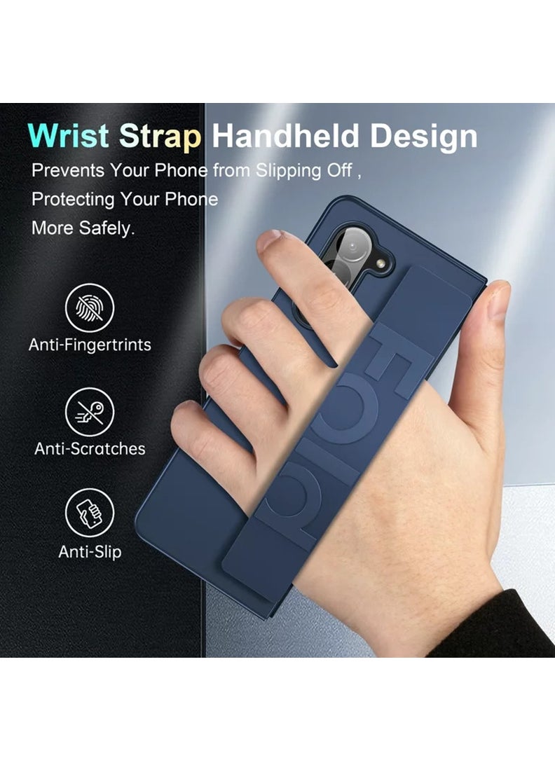 Theodor - Samsung Galaxy Z Fold 6 Cover with Hand Strap, Anti-Scratch Shockproof PC Wristband Cover Thin Protective Phone Case for Samsung Galaxy Z Fold 6 (Navy Blue) - Image 1