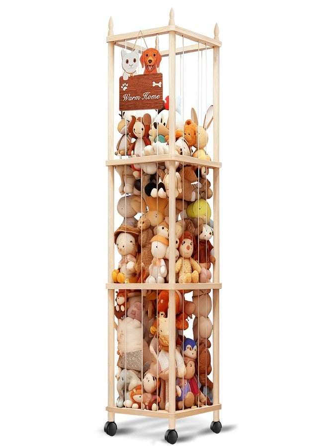 DPDPPL Large Stuffed Animal Storage with Cat & Dog Design, Wooden Stuffed Animal Zoo, Rolling Stuffed Animal Holder, Toy Storage Cage, Plushies Storage for Playroom Bedroom - Image 1