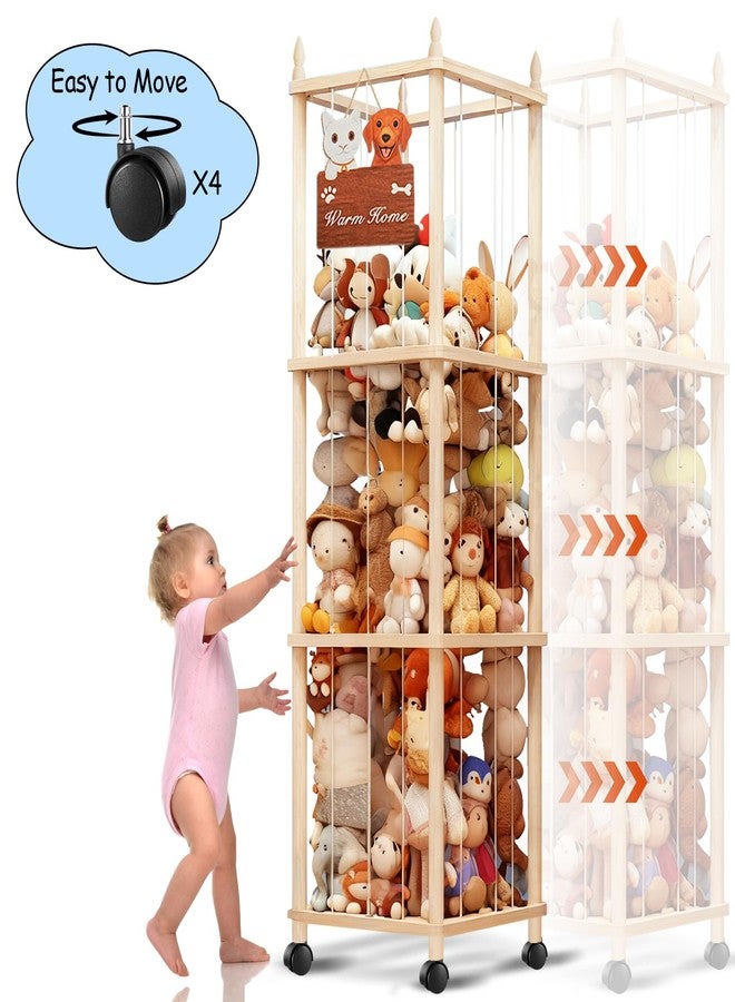 DPDPPL Large Stuffed Animal Storage with Cat & Dog Design, Wooden Stuffed Animal Zoo, Rolling Stuffed Animal Holder, Toy Storage Cage, Plushies Storage for Playroom Bedroom - Image 4