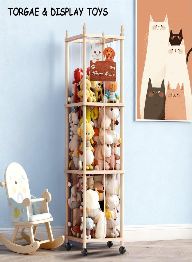 DPDPPL Large Stuffed Animal Storage with Cat & Dog Design, Wooden Stuffed Animal Zoo, Rolling Stuffed Animal Holder, Toy Storage Cage, Plushies Storage for Playroom Bedroom - Image 2