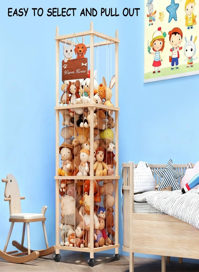 DPDPPL Large Stuffed Animal Storage with Cat & Dog Design, Wooden Stuffed Animal Zoo, Rolling Stuffed Animal Holder, Toy Storage Cage, Plushies Storage for Playroom Bedroom - Image 3