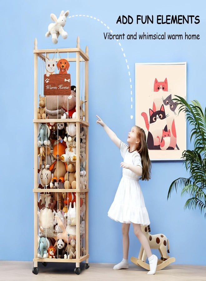 DPDPPL Large Stuffed Animal Storage with Cat & Dog Design, Wooden Stuffed Animal Zoo, Rolling Stuffed Animal Holder, Toy Storage Cage, Plushies Storage for Playroom Bedroom - Image 5