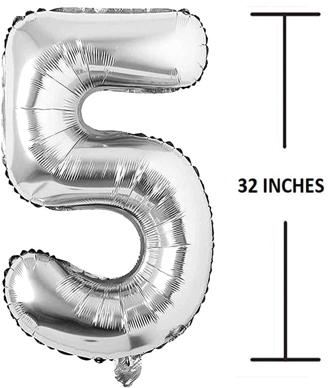 Flavouredlove 32inches five Foil Number Air or Helium Balloon Party Decoration Silver Pack of 1 | 5 Year No. Balloons Birthday/Anniversary (Silver 5) - Image 2