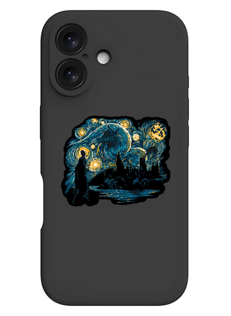 Theodor Protective Slim Fit Case Liquid Silicone Cover with Full Body Protection Anti-Scratch Shockproof Case For Apple iPhone 17 (Black) Starry nights - Image 1