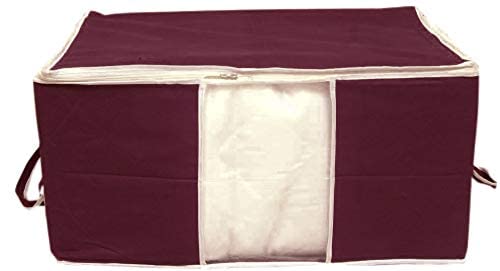Kuber Industries Solid Underbed Storage BagNonWoven Comforter Blanket CoverPremium Zipper With Side HandlesMultipurpose Storage OrganiserPack of 3 Maroon - Image 3