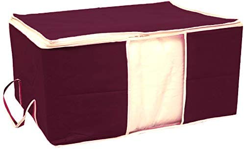 Kuber Industries Solid Underbed Storage BagNonWoven Comforter Blanket CoverPremium Zipper With Side HandlesMultipurpose Storage OrganiserPack of 3 Maroon - Image 5