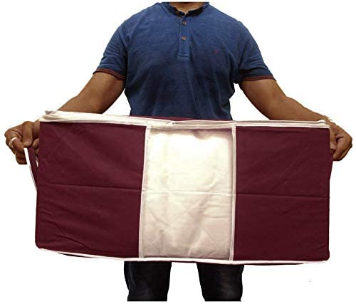 Kuber Industries Solid Underbed Storage BagNonWoven Comforter Blanket CoverPremium Zipper With Side HandlesMultipurpose Storage OrganiserPack of 3 Maroon - Image 4