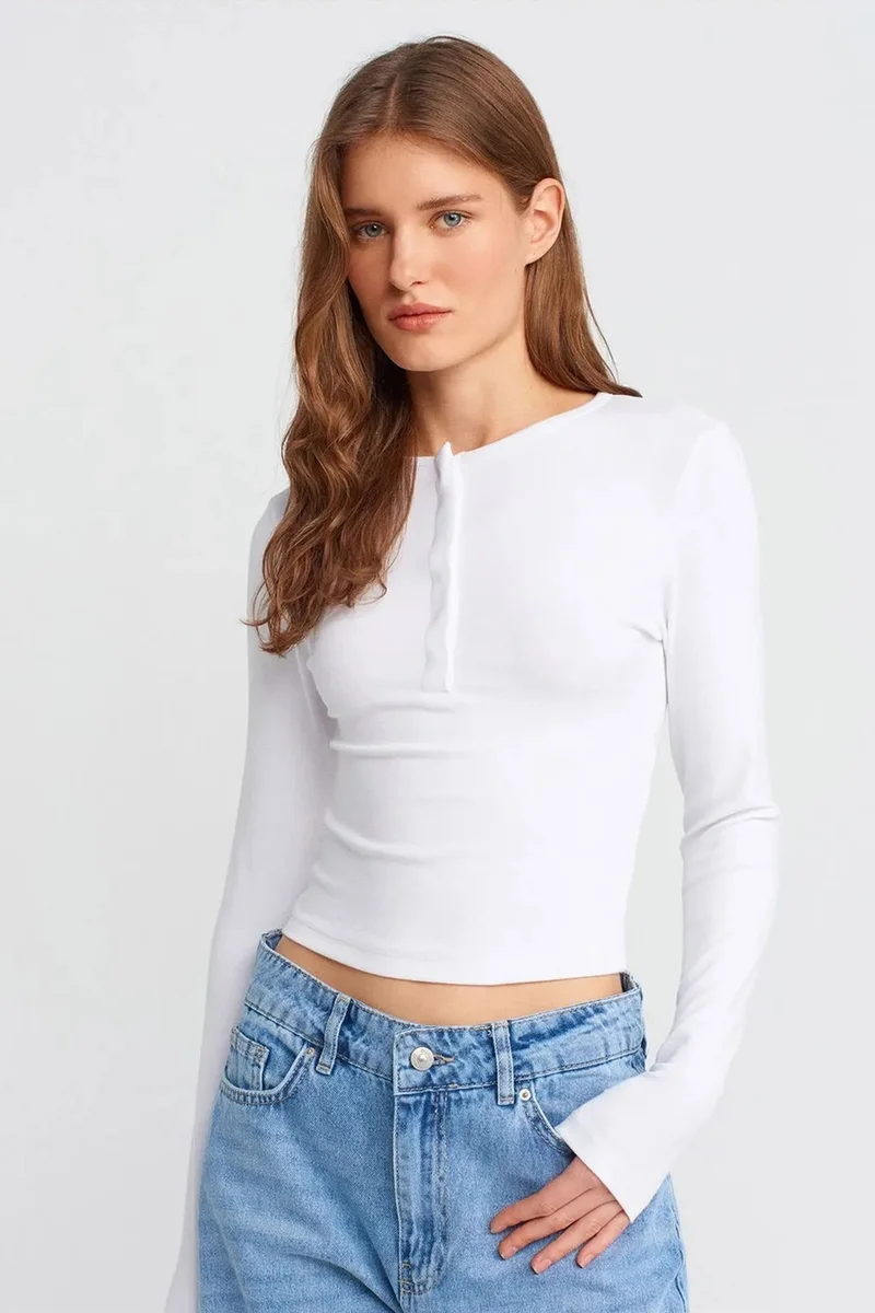 Dilvin DILVIN Slim Fit Long Sleeve Jersey Blouse