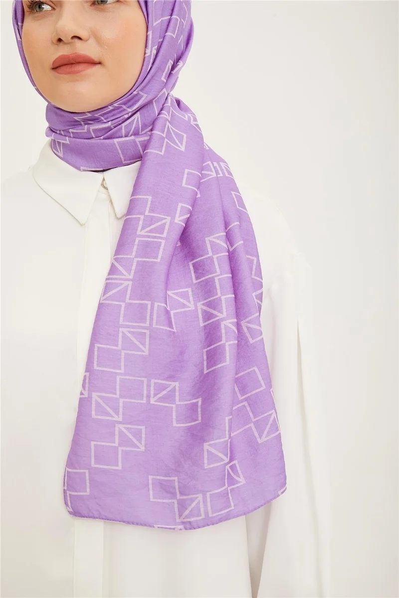 ARMINE Trend Purple Geometric Pattern Pure Lina Shawl 15-22027