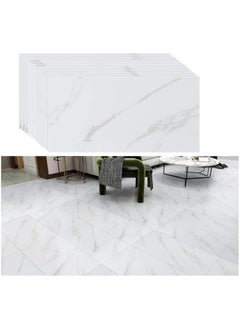 AUTOYSUR 12pcs Marble Tile Stickers,Wall Sticker Self-adhesive,3D Wall Panel,15.7"x31.5"Peel and Stick Floor Tile for Home Living Room Kitchen Bathroom Decor White  - Image 1