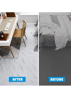 AUTOYSUR 12pcs Marble Tile Stickers,Wall Sticker Self-adhesive,3D Wall Panel,15.7"x31.5"Peel and Stick Floor Tile for Home Living Room Kitchen Bathroom Decor White  - Image 3