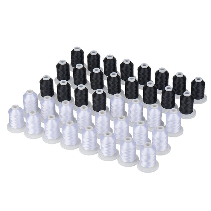 40 SPOOLS 20 WHITE 20 BLACK POLYESTER EMBROIDERY MACHINE THREAD 500M 550Y FOR BROTHER BABYLOCK JANOME PFAFF SINGER BERNINA SEWING AND EMBROIDERY MACHINES