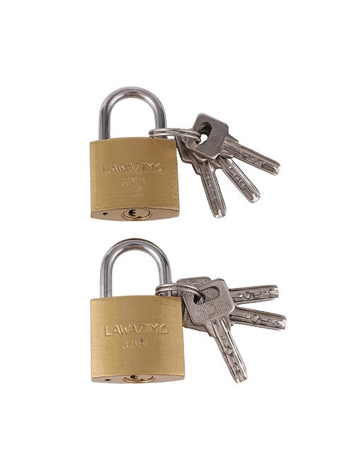 Brass Padlock -2 Piece 32mm- Keyed Anti-pick Tamper-proof Weather-resistant Lock Enhanced Security Protection from Theft for Gates Doors Sheds Lockers Toolboxes Bikes Luggage and Cabinets