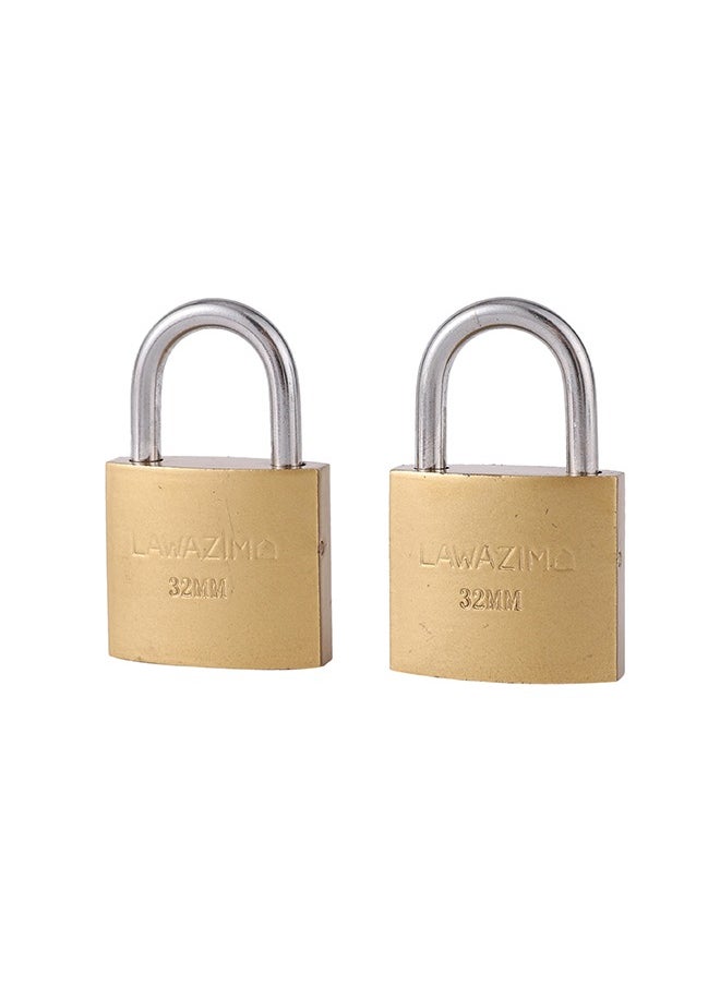 LAWAZIM - Brass Padlock -2 Piece 32mm- Keyed Anti-pick Tamper-proof Weather-resistant Lock Enhanced Security Protection from Theft for Gates Doors Sheds Lockers Toolboxes Bikes Luggage and Cabinets - Image 1