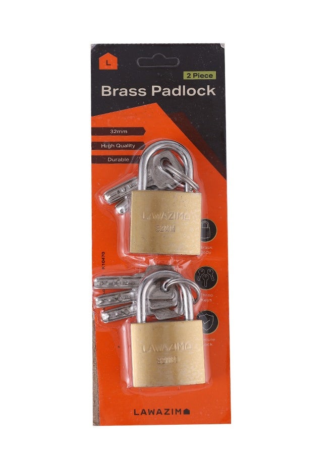 LAWAZIM - Brass Padlock -2 Piece 32mm- Keyed Anti-pick Tamper-proof Weather-resistant Lock Enhanced Security Protection from Theft for Gates Doors Sheds Lockers Toolboxes Bikes Luggage and Cabinets - Image 1