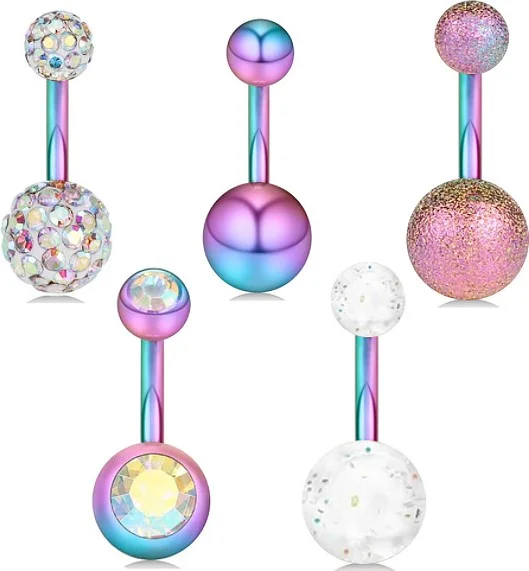 Chavin 5 Pieces Multicolor Surgical Steel Navel Piercing EN48ML