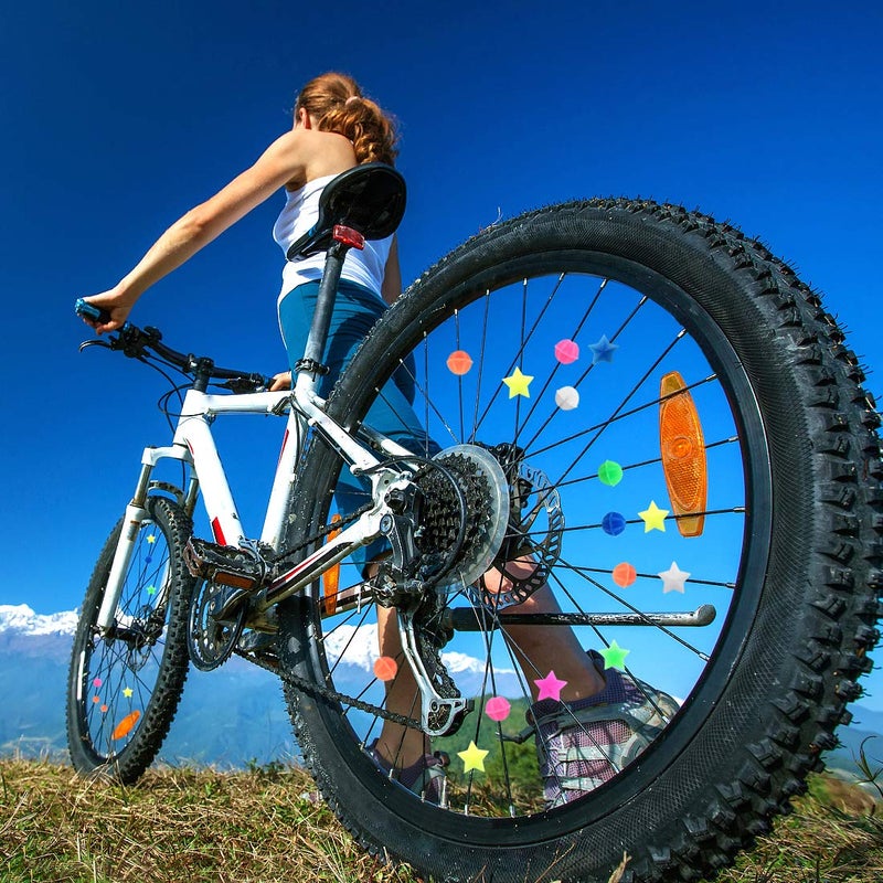ACKLLR 72 Pieces Bike Wheel Spokes Beads, Colorful Bicycle Decoration Spoke Plastic Clip Round Decor Beads for Kids, Assorted Color and Shapes - Image 4
