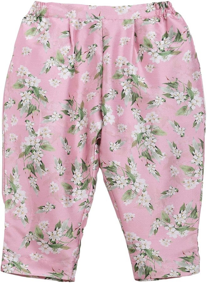 Ahalyaa Girls Girls Pink Poly Silk Solid Kids Kurta with Printed Pant Set (2K-91-COM-KDKUPN-5-6Y-RL) - Image 4