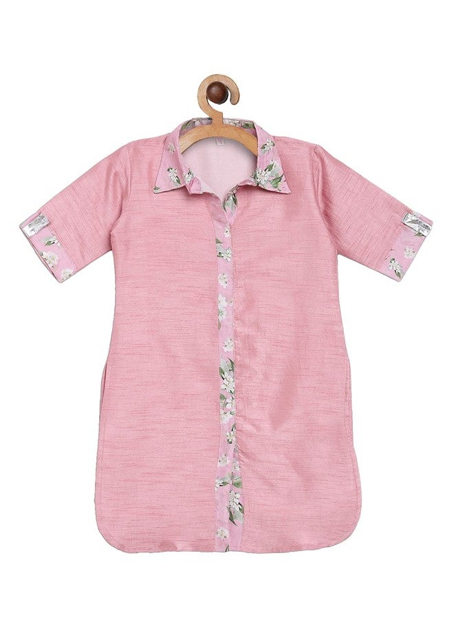 Ahalyaa Girls Girls Pink Poly Silk Solid Kids Kurta with Printed Pant Set (2K-91-COM-KDKUPN-5-6Y-RL) - Image 2