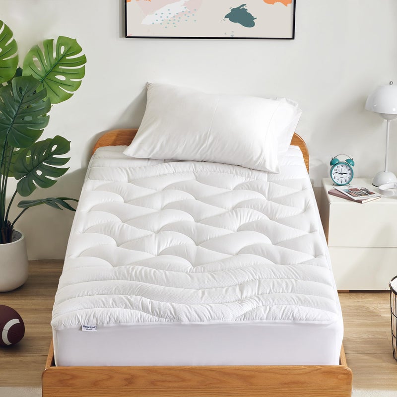 SLEEP ZONE Twin XL Cooling Mattress Topper for College Dorm Premium Zoned Cool Mattress Pad Cover Padded Mattress Protector Breathable Washable Deep Pocket 821 White Twin XL