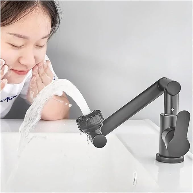 Alark 1080 Swivel Bathroom Kitchen Splashproof Sink Outdoor Fancy Faucet MultiPurpose RustProof Faucet Adjustable Rotate Spray Dual Lavatory Faucet and 2 Water Mode Hot Cold Water Dark Grey - Image 2