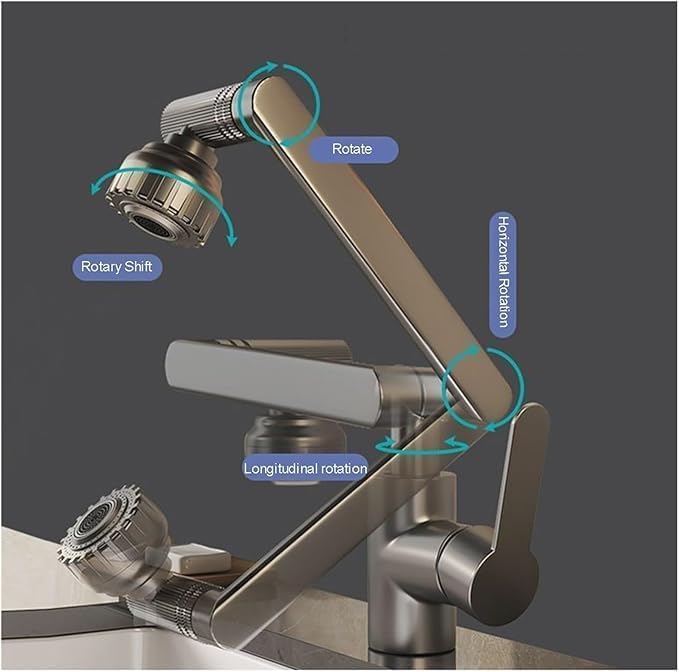 Alark 1080 Swivel Bathroom Kitchen Splashproof Sink Outdoor Fancy Faucet MultiPurpose RustProof Faucet Adjustable Rotate Spray Dual Lavatory Faucet and 2 Water Mode Hot Cold Water Dark Grey - Image 4