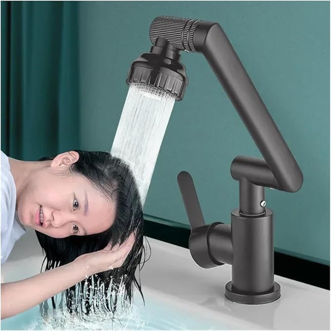 Alark 1080 Swivel Bathroom Kitchen Splashproof Sink Outdoor Fancy Faucet MultiPurpose RustProof Faucet Adjustable Rotate Spray Dual Lavatory Faucet and 2 Water Mode Hot Cold Water Dark Grey - Image 3