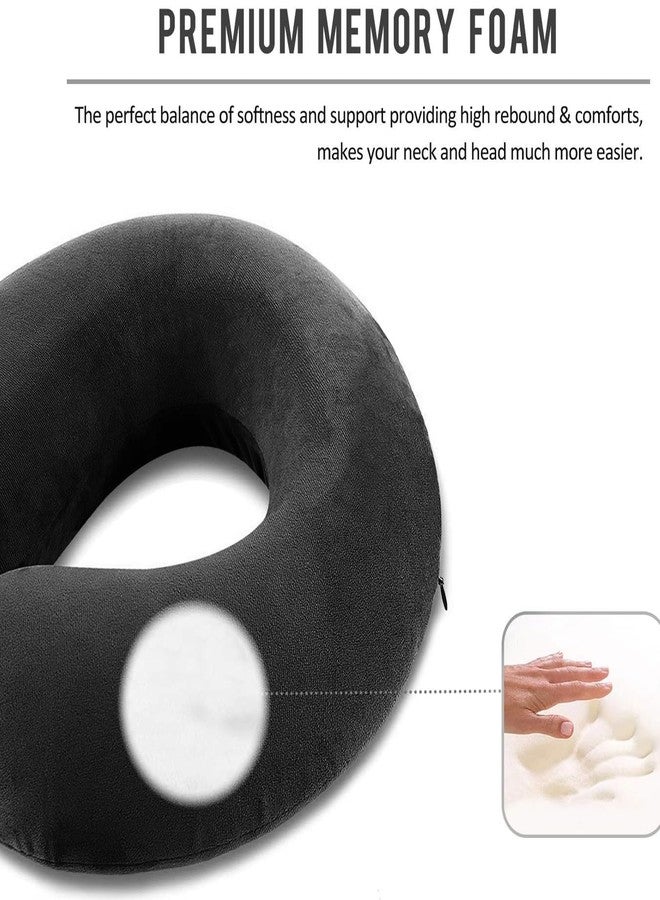 EOXO Travel Neck Pillow for Airplane, Car & Train | Memory Foam Travel Pillow | Neck Support Cushion for Men & Women | Soft U-Shape Pillow for Sleeping & Travel Comfort (Black, Pack of 1) - Image 2