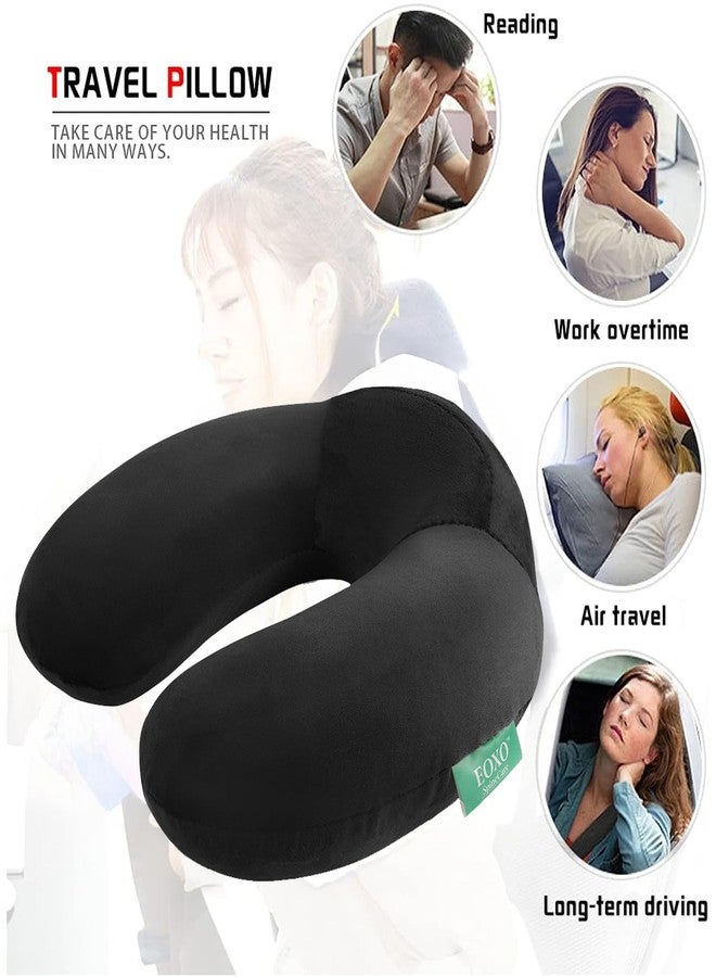 EOXO Travel Neck Pillow for Airplane, Car & Train | Memory Foam Travel Pillow | Neck Support Cushion for Men & Women | Soft U-Shape Pillow for Sleeping & Travel Comfort (Black, Pack of 1) - Image 4