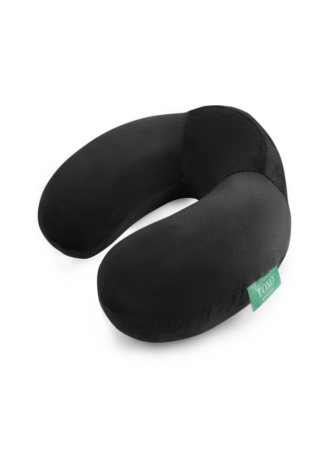 EOXO Travel Neck Pillow for Airplane, Car & Train | Memory Foam Travel Pillow | Neck Support Cushion for Men & Women | Soft U-Shape Pillow for Sleeping & Travel Comfort (Black, Pack of 1) - Image 1