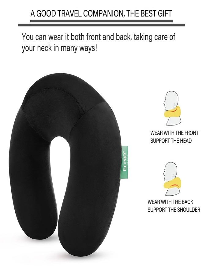 EOXO Travel Neck Pillow for Airplane, Car & Train | Memory Foam Travel Pillow | Neck Support Cushion for Men & Women | Soft U-Shape Pillow for Sleeping & Travel Comfort (Black, Pack of 1) - Image 5