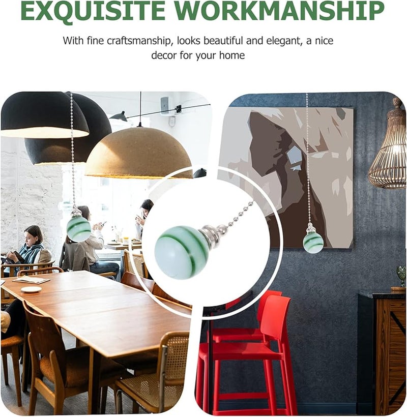 Green Ceramic Pull Chain Pendant Fan Light Ceiling Hanging Lamp Decoration - Image 4