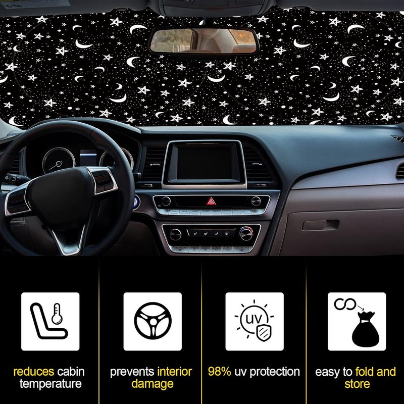 Woanger Moon Star Print Windshield Sun Shade Foldable Car Front Window Covers for Car Accessories Sun Heat UV Rays Visor Protector Protection for Universal Cars SUV Truck - Image 4