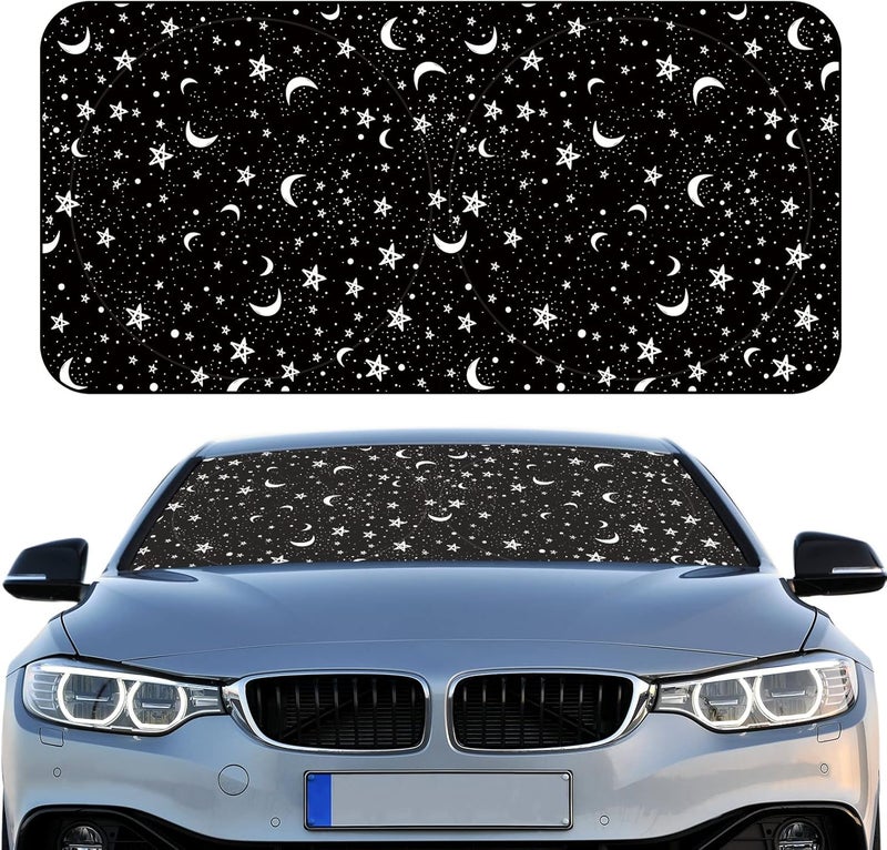 Woanger Moon Star Print Windshield Sun Shade Foldable Car Front Window Covers for Car Accessories Sun Heat UV Rays Visor Protector Protection for Universal Cars SUV Truck - Image 1