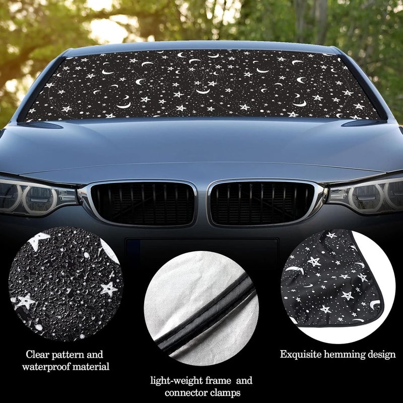 Woanger Moon Star Print Windshield Sun Shade Foldable Car Front Window Covers for Car Accessories Sun Heat UV Rays Visor Protector Protection for Universal Cars SUV Truck - Image 5