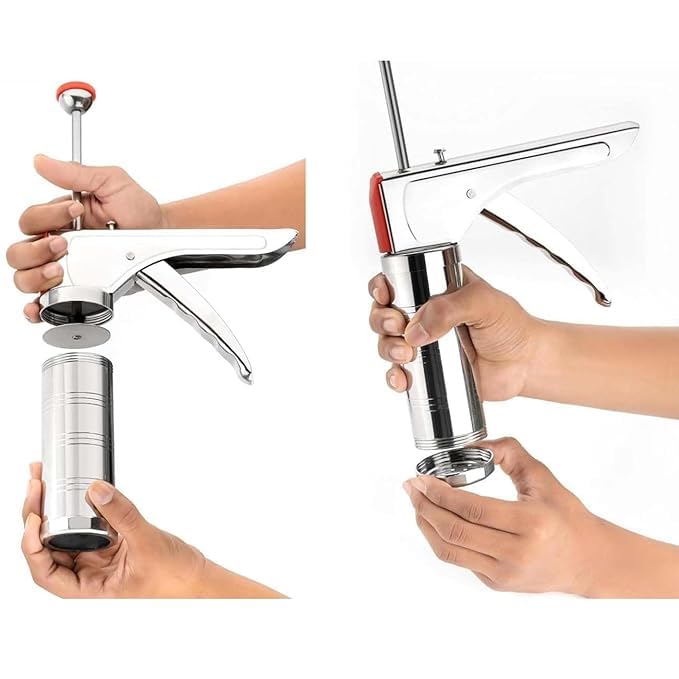 Ervio Stainless Steel Kitchen Press | Chakli Maker with 15 Jaalis & 6 Icing Nozzles | Murukku Maker, Sev Sancha, Idiyappam & Namkeen Maker | Heavy Duty Multi-Purpose Snack Maker for Home Use - Image 3