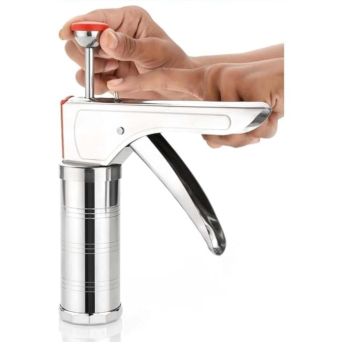 Ervio Stainless Steel Kitchen Press | Chakli Maker with 15 Jaalis & 6 Icing Nozzles | Murukku Maker, Sev Sancha, Idiyappam & Namkeen Maker | Heavy Duty Multi-Purpose Snack Maker for Home Use - Image 4