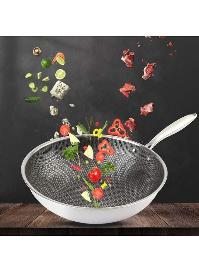Happy Home Wok Pan Non-Stick Stainless Steel Stir Fry Pan with Handle – Honeycomb Structure-32cm - Image 2